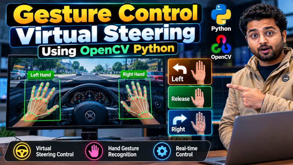 Gesture control virtual steering using OpenCV Python