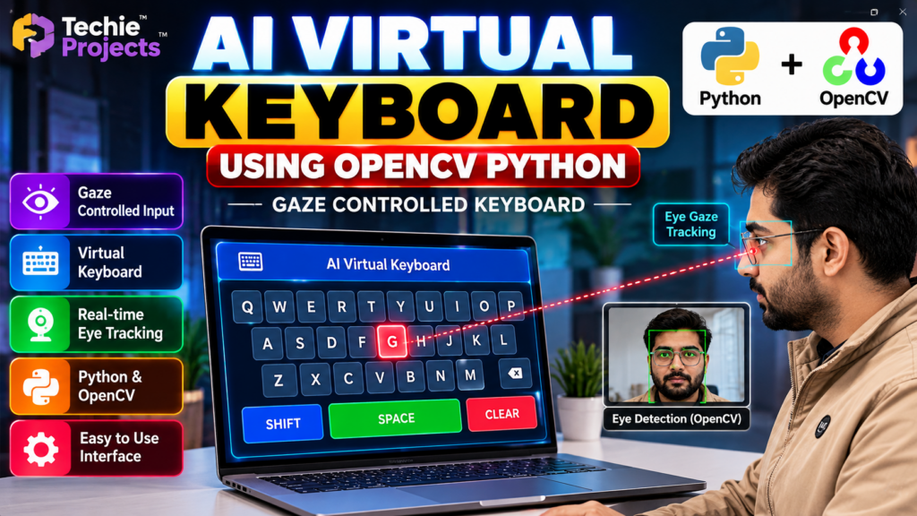 AI virtual keyboard using OpenCV Python with gaze-controlled keyboard