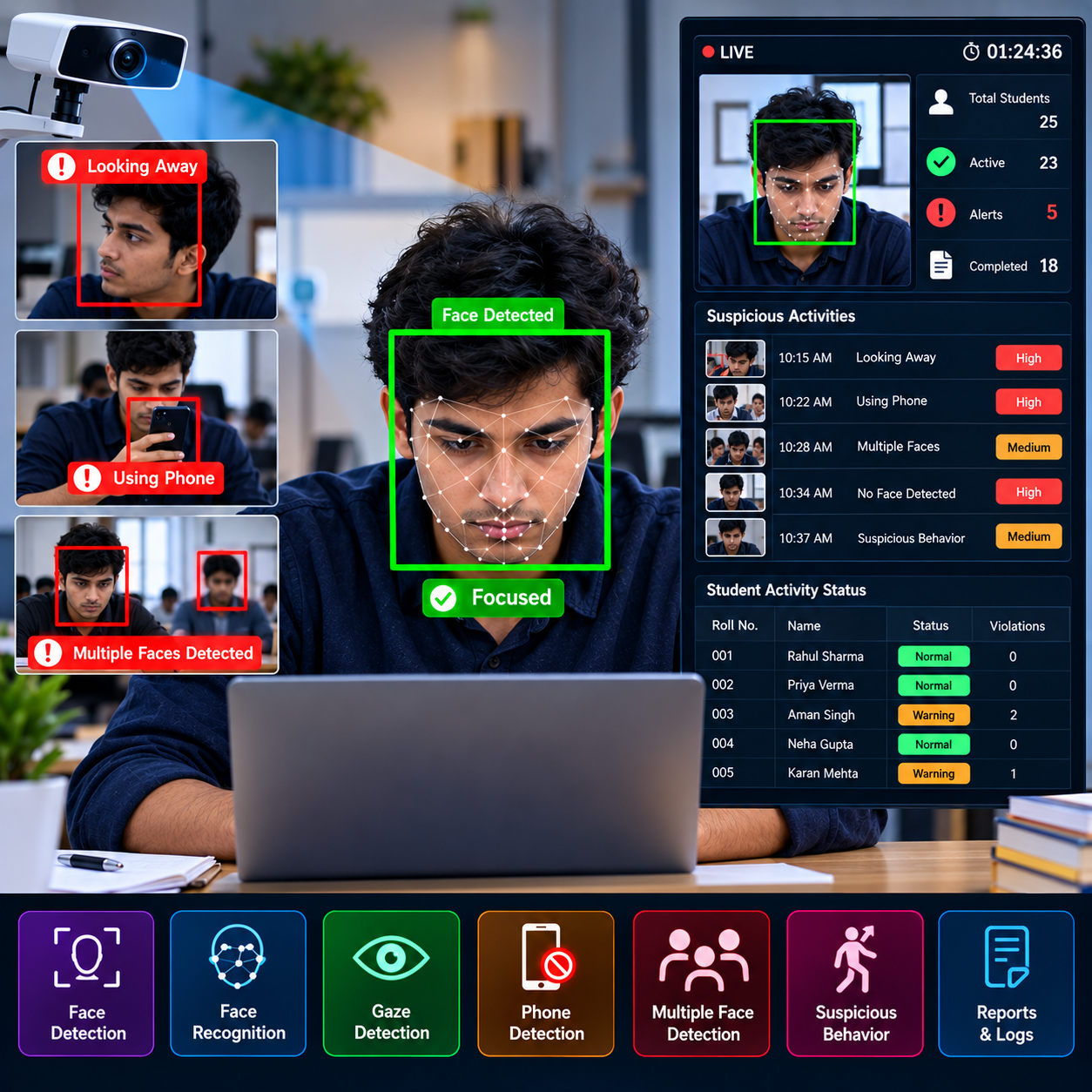 AI exam proctoring system using Python and computer vision