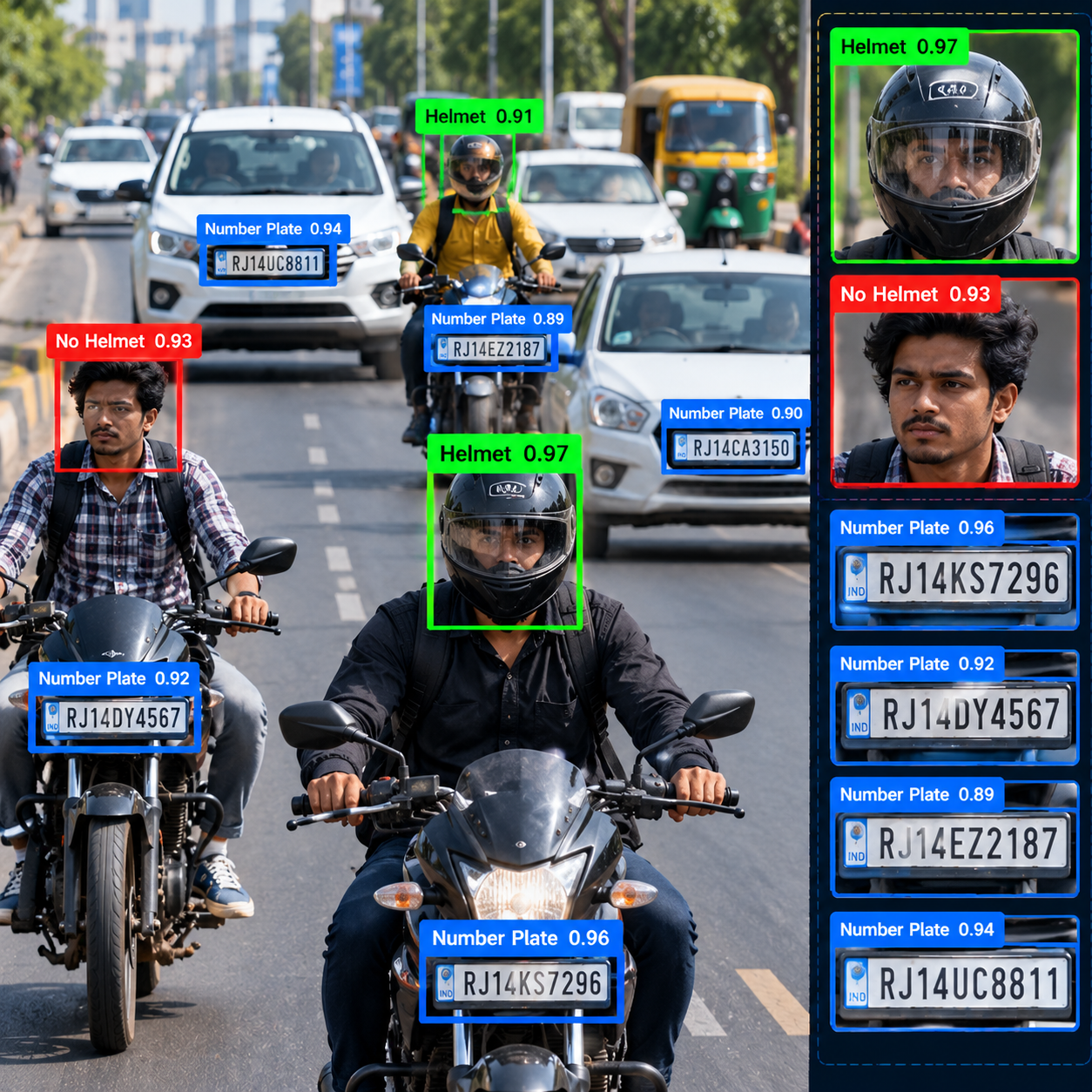 Helmet and number plate detection using AI